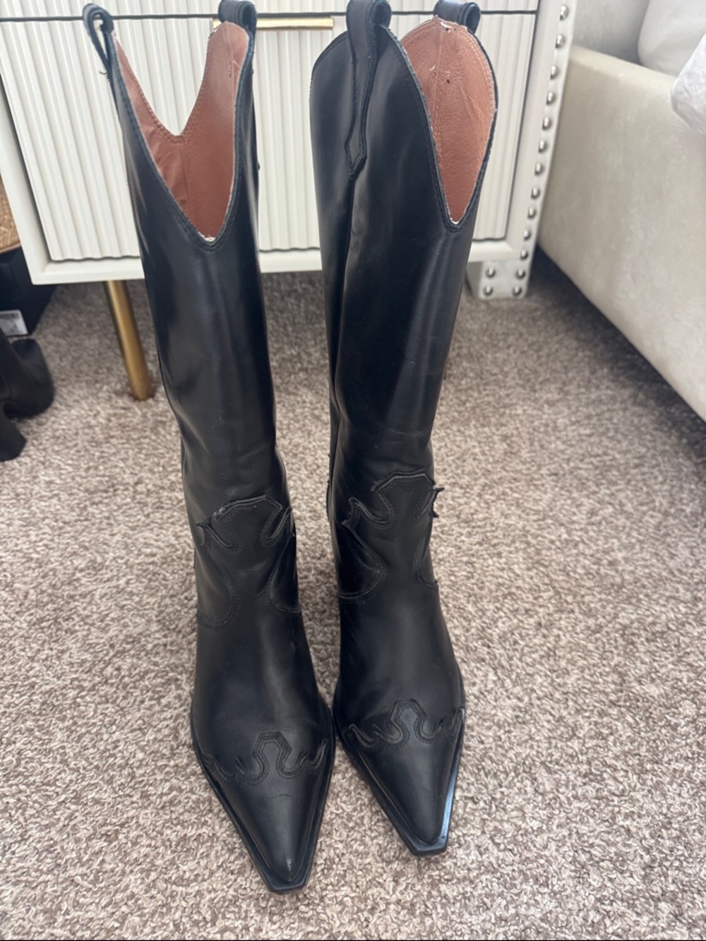 Alias Mae Black Pointed-Toe Western Knee Boots